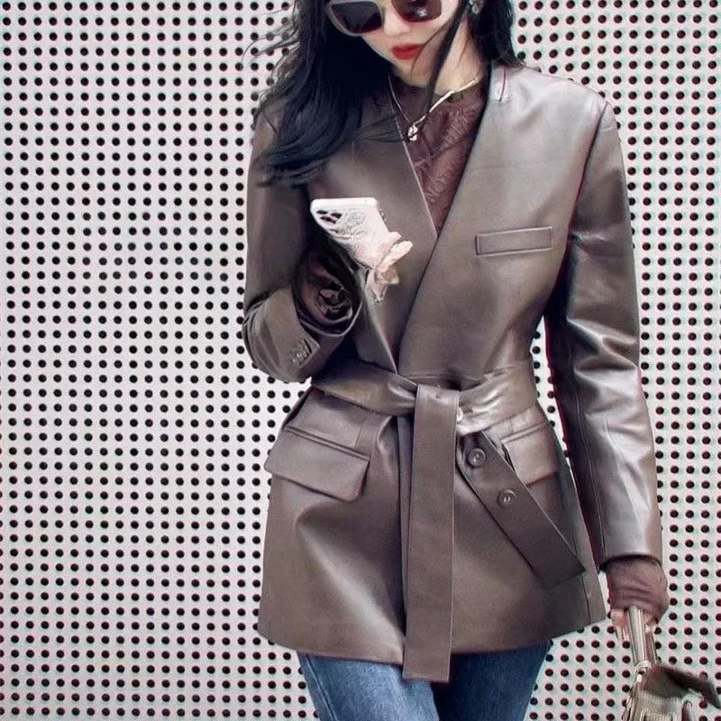 Высококачественная овечья кожа с ремешками Haining кожаное пальто женский