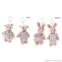 2pcs 11cm couple floral cloth teddy bear rabbit bunny dolls key bag pendants couple bear rabbit plush keychain lovers gift
