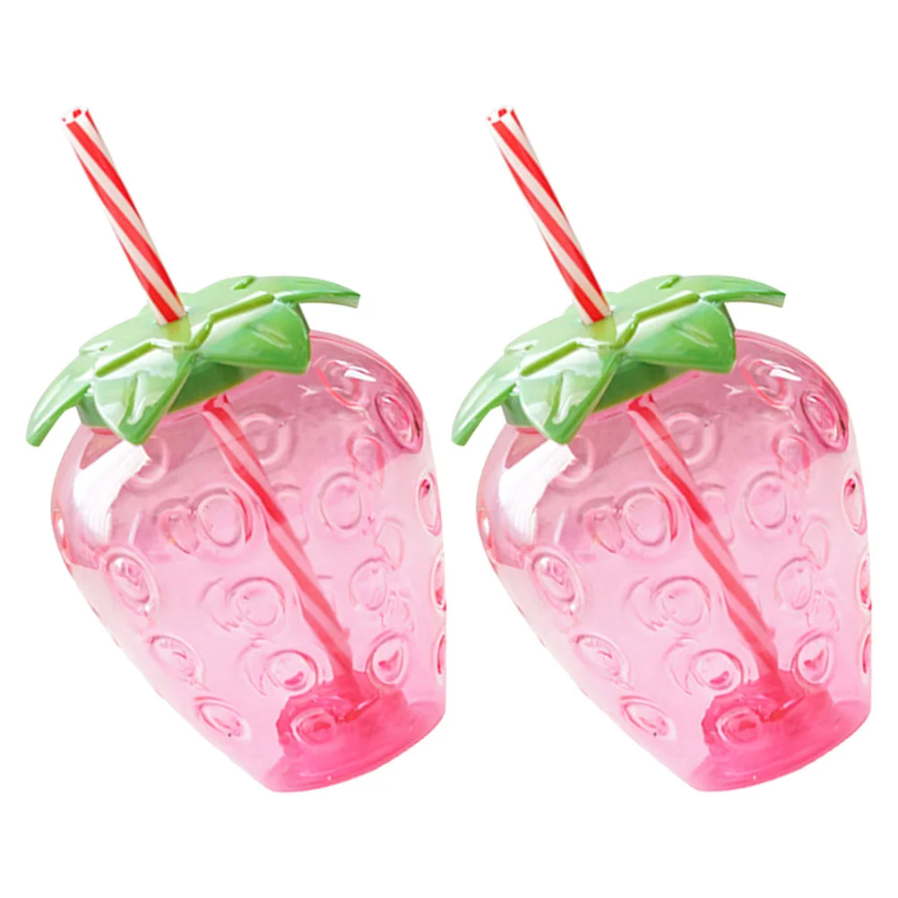 

2 Pcs Strawberry Cup Drinking Cups Kids Summer Drink Cups Kids Cups Lid Strawberry Sippy Cup Cartoon Tropical Cups