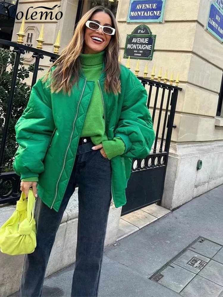 Women Casual Solid Pocket Bomber Jacket Female Loose Commuter Cotton Clothing Coat 2022 Autumn Fashion Chic Warm Parka Outwear