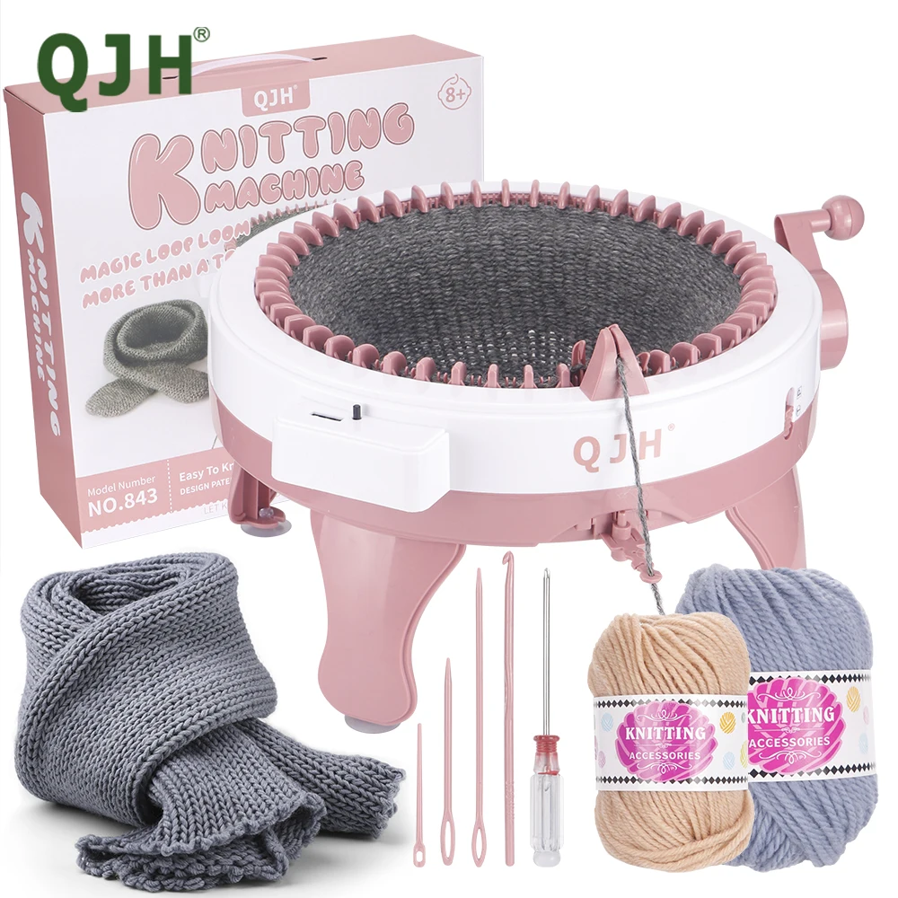 

QJH Knitting Machine Kit, 48 Needles Smart Weaving Loom Round Spinning, Knitting Board Rotating Double Loom for Adults Or Kids