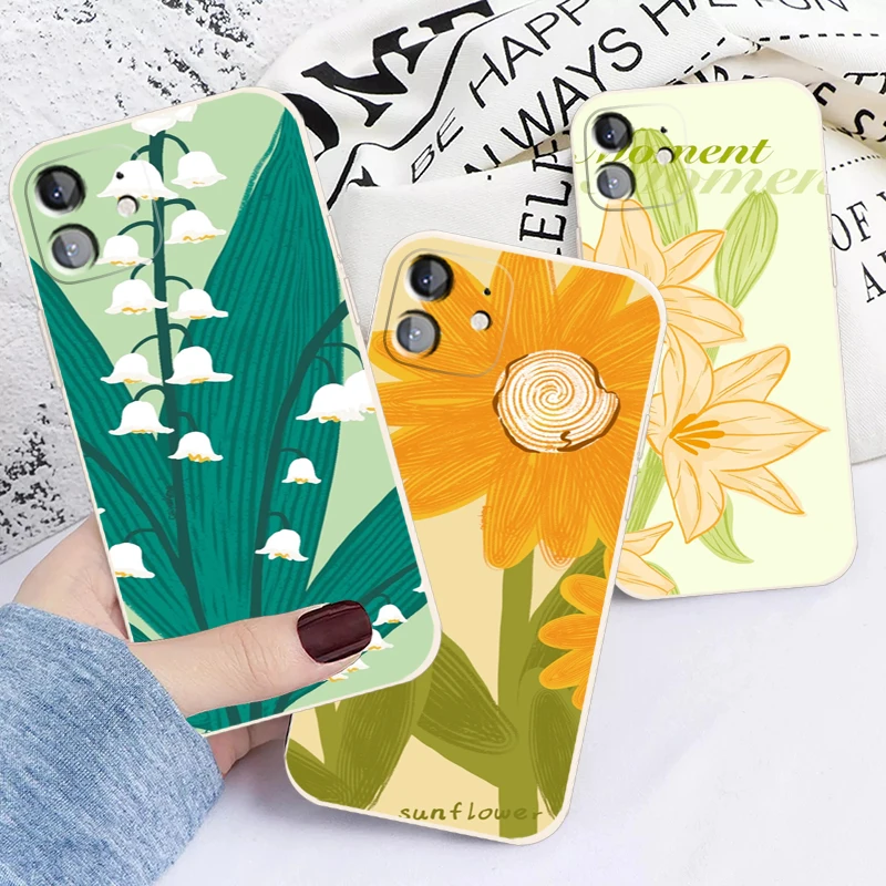 

Чехол для телефона с листьями и цветами для iPhone 13 11 Pro Max 12 Mini X XR XS 5S 6S 7 8 Plus SE 2020, мягкий силиконовый полноразмерный чехол с защитой от падения