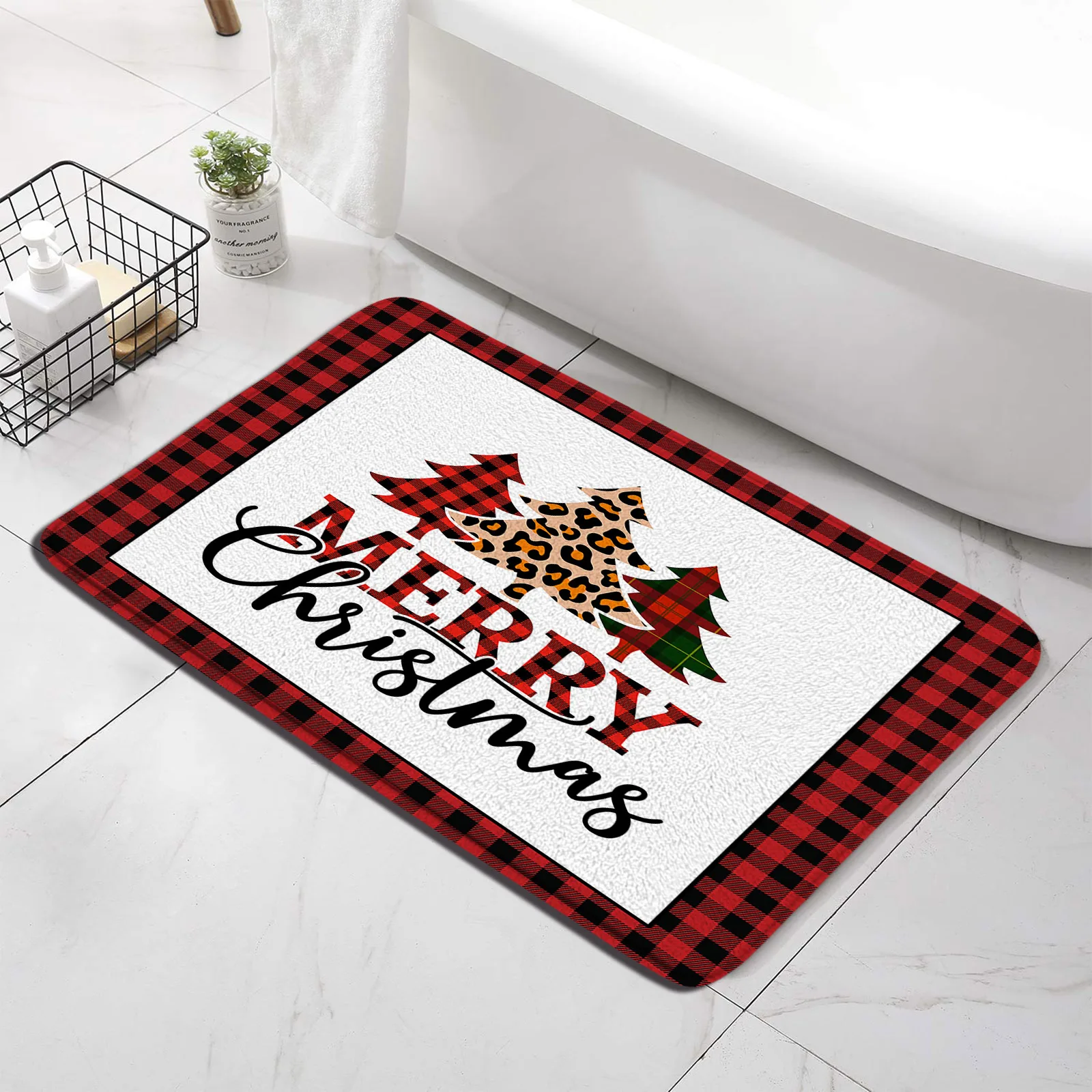 Рождественский коврик для ванной красного черного буйвола шашки сосны