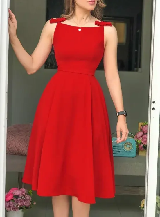 

Bowknot Decor Backless Casual Dress Short Sleeve Slim Dress Vestidos