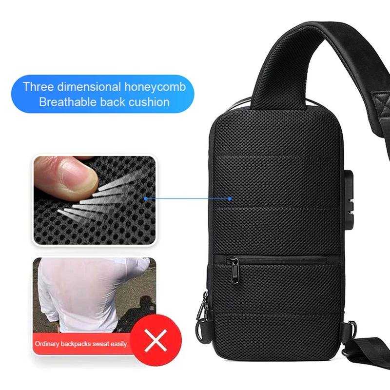 Men's Anti-theft Crossbody Bag With Password Lock & USB Charging System Waterproof Oxford Cloth Sports Chest Bag