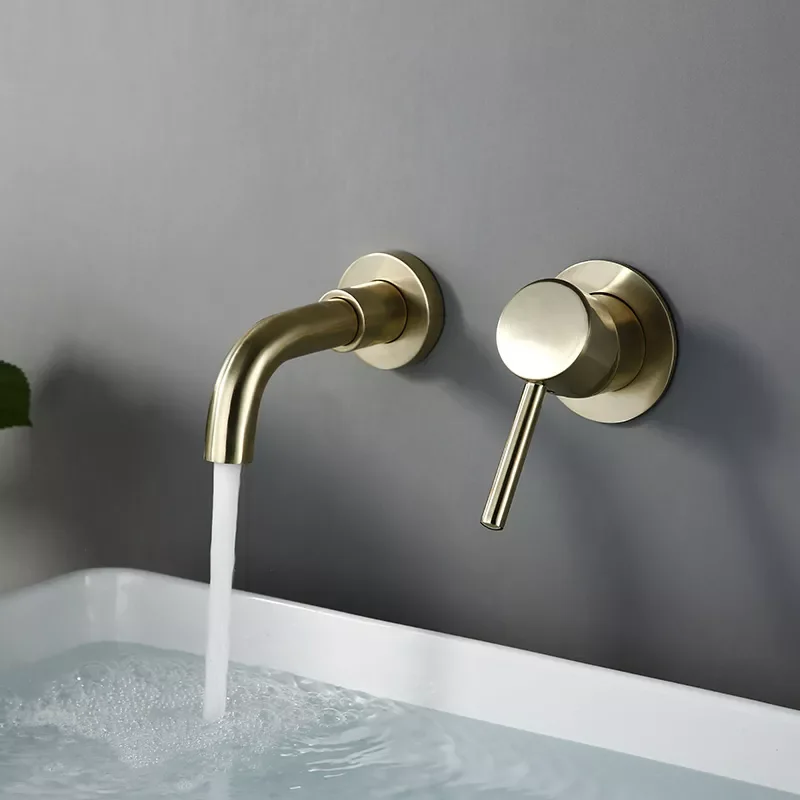 

Wire Drawing Gold Concealed Basin Bathroom Faucet Brass Round Hole Water Outlet Bathroom Hotel Decoration Faucet