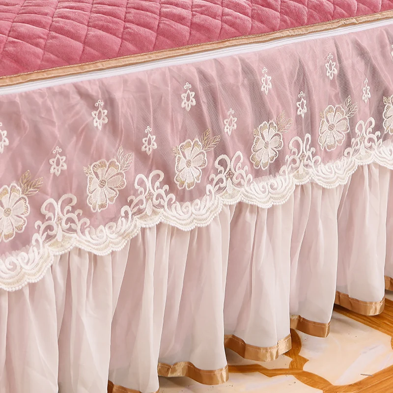 Crystal Velvet Quilted Bed Skirt Bedspread Single Piece Thickened Coral Princess Sle Removable Lace Plush Bedsp...