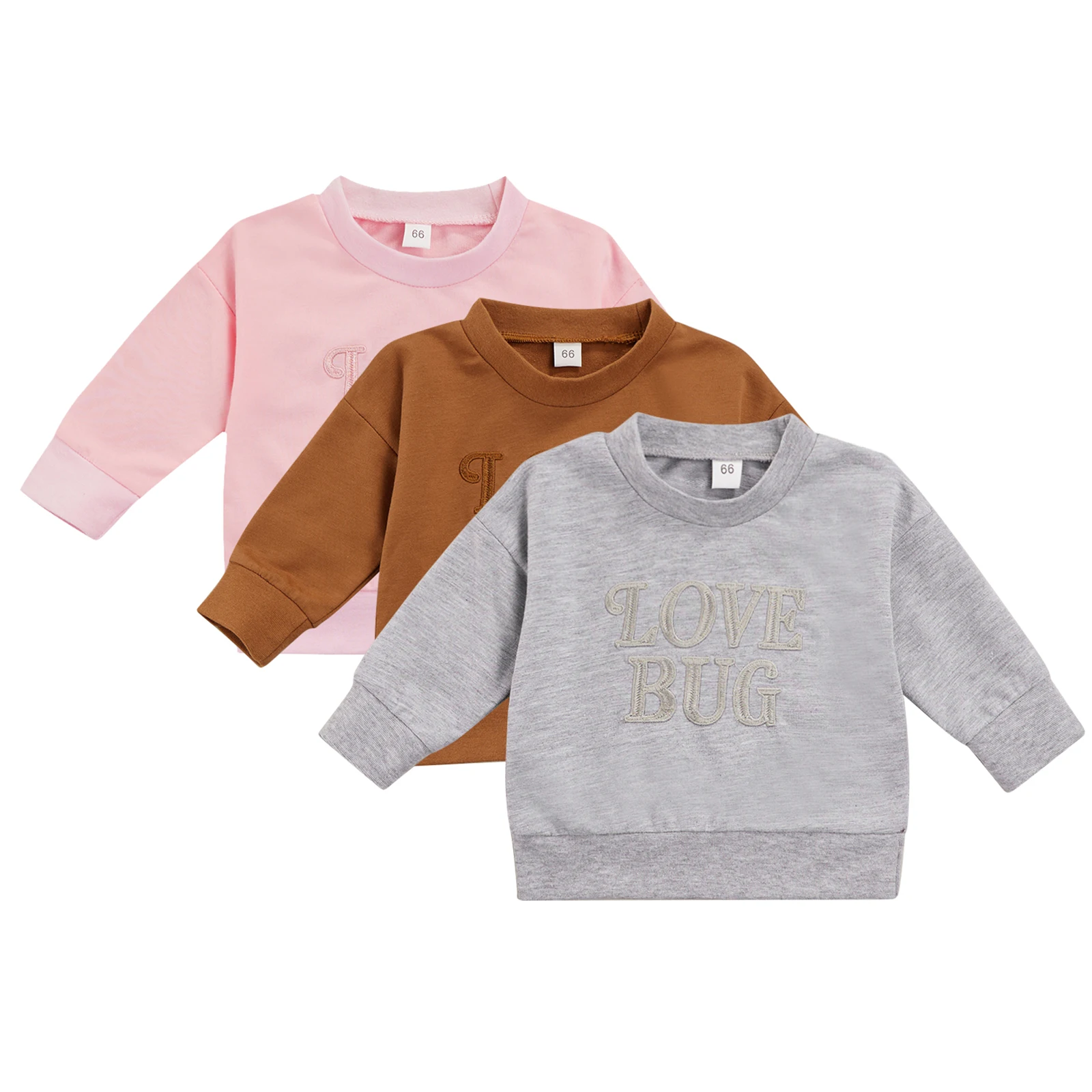 

Toddler Baby Girls Boys Heart Pattern Letter Crewneck Pullover Sweatshirt Solid Color Fall Winter Cotton Clothes