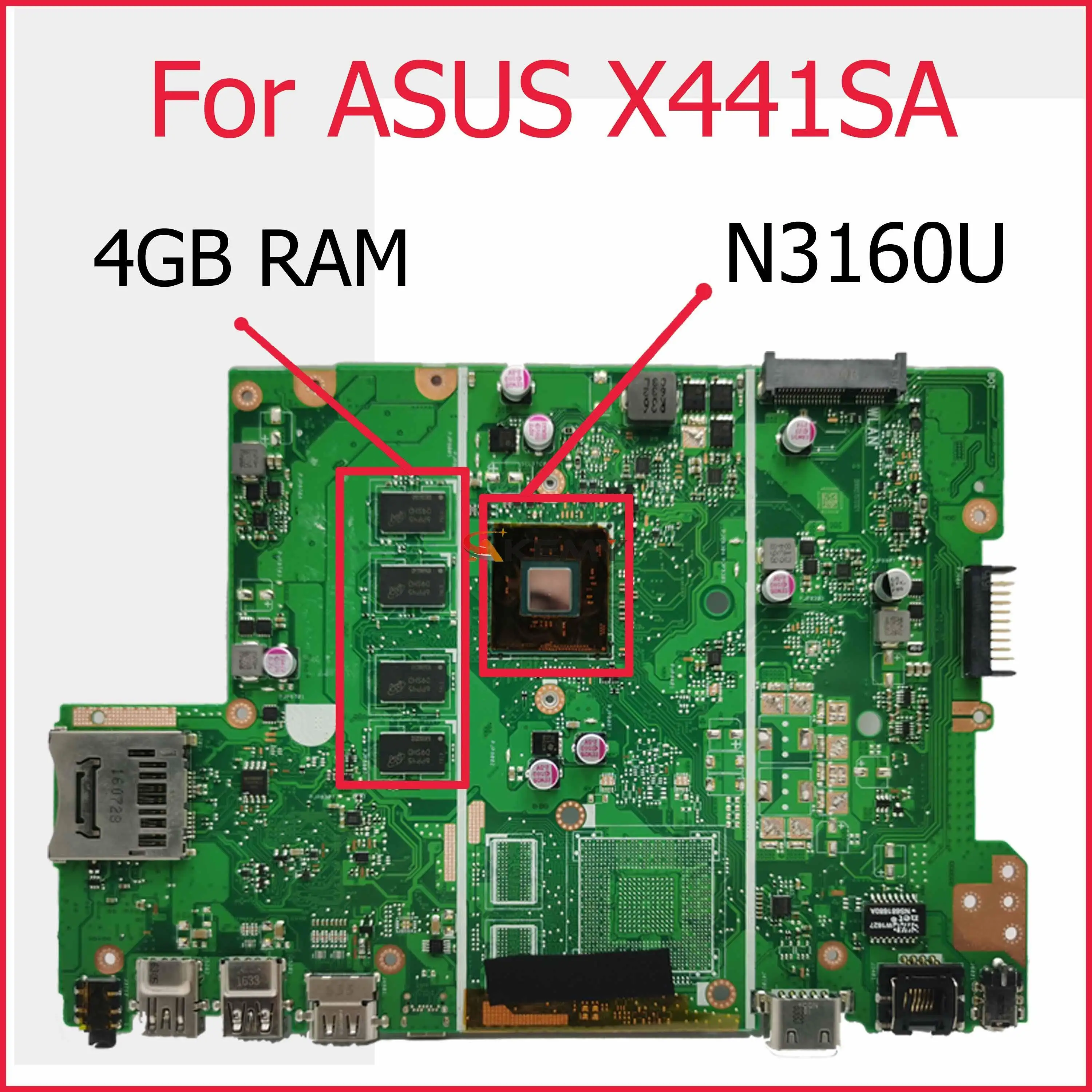 

Материнская плата Akemy для ноутбука ASUS X441S/X441SA/X441SC протестированная материнская плата ОК N3160/процессор 4 ГБ/ОЗУ