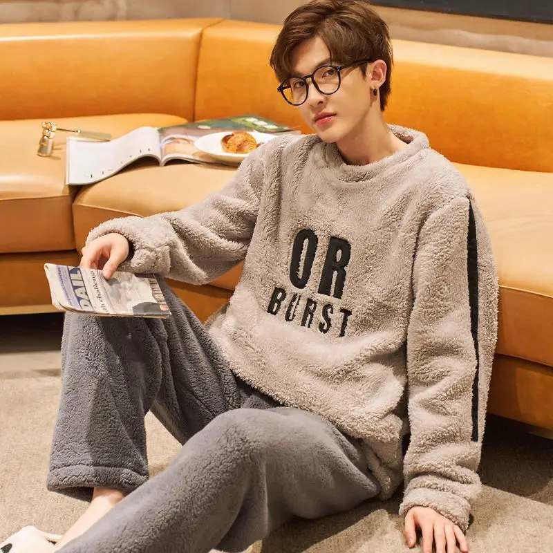 Мужские Роскошные фланелевые пижамные комплекты зимняя очень теплая Пижама