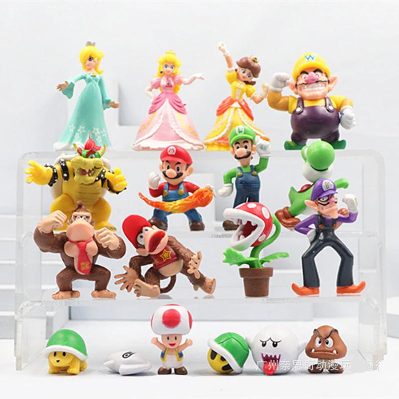 

Super Mario Bros Odyssey PVC Anime Figures Toys Yoshi Peach Princess Luigi Shy Guy Mushroom Donkey Kong Model Toys Cartoon Dolls