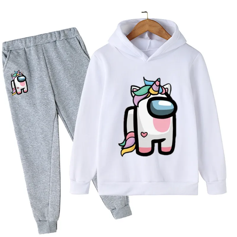 

2022 Cartoon Boys Girls Unicorn Hoodies Sets Spring Autumn 4-14 Years Children Cartoon Cute Unicorn Sweatshirts Trousers Outfit