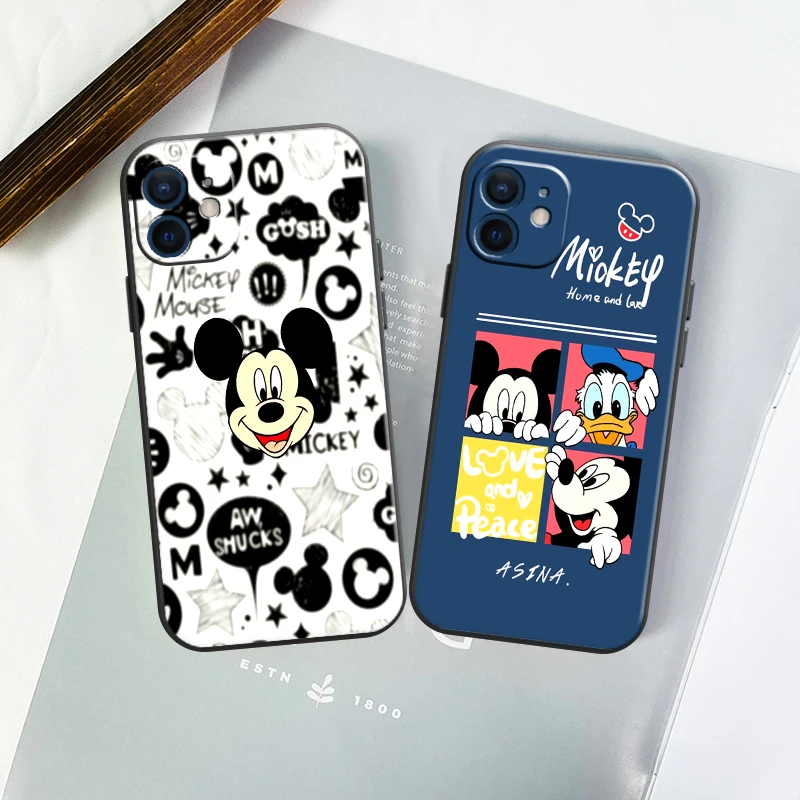 

DISNEY Mickey Mouse Funda Phone Case For iPhone 11 13 12 Pro Max 12 13 Mini X XR XS MAX SE 2020 7 8 6s Plus Celular Black