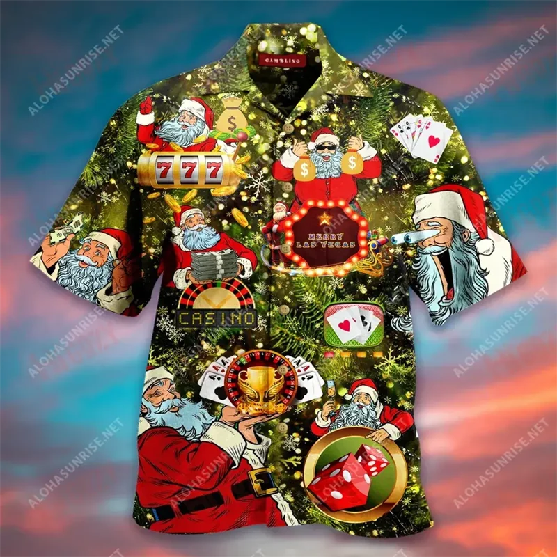 

Summer Fashion Men's Hawaiian Shirt Short Sleeve Button Santa Print Casual Beach Aloha Men's Shirt XL 25 5XL