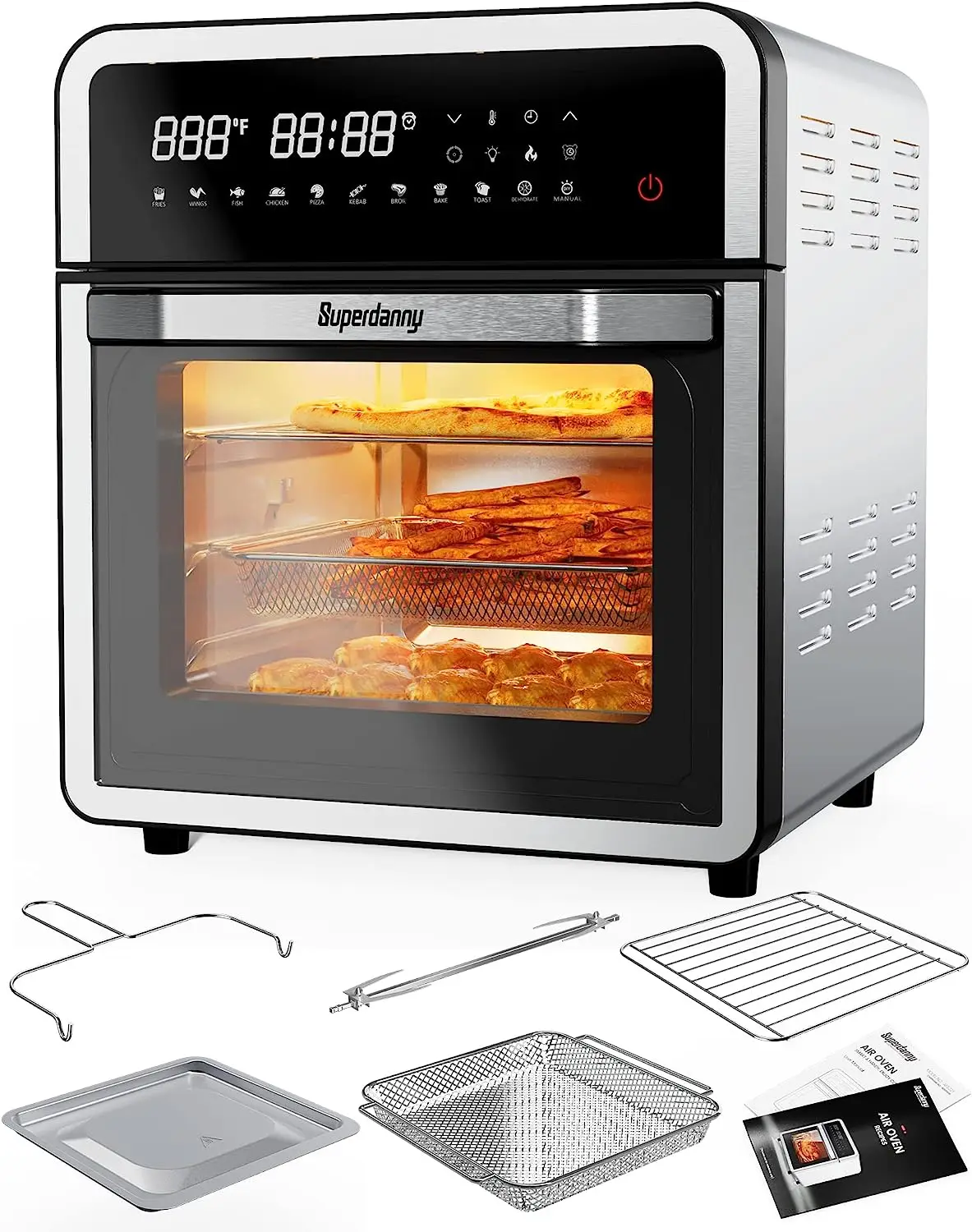 

13 Quart Air Fryer, Rotisserie and Convection Oven, Air Fry, Roast, Bake, Dehydrate and Warm, Stainless Steel and Black