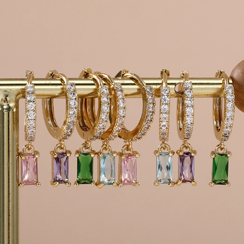

New Ladies Rectangular Green Rhinestone Jewelry Temperament Square Simple Earrings Pendant Pierced Stud Earrings Jewelry Gifts