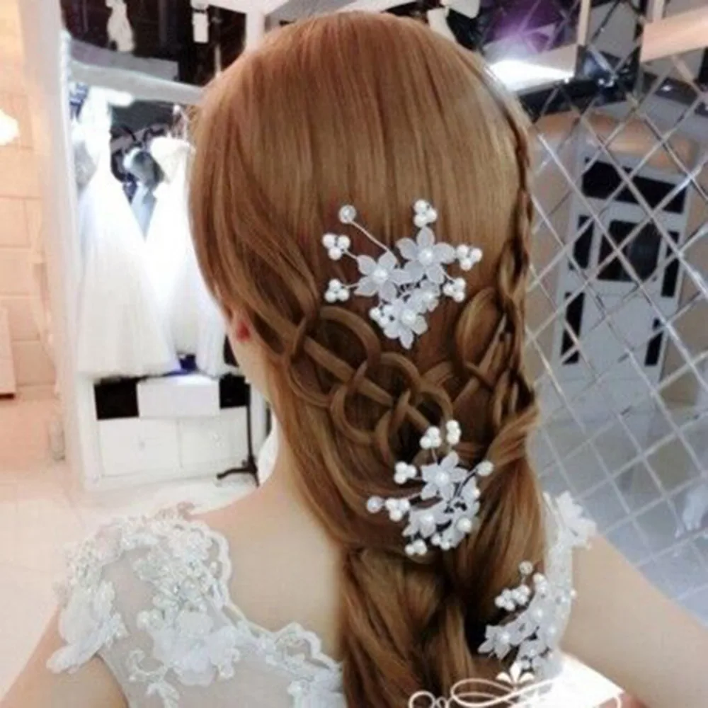 

8pcs Women Girls Bridal Headdress Jewelry Hair Styling Crystal Pearls Flower Hair Sticks Flower Clips U Shaped Hairpins