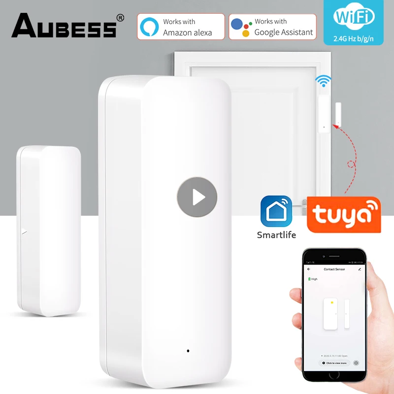 

Aubess Tuya Smart WIFI Door Magnetic Alarm Detector Magnetic WIFI Sensor Compatible With Alexa And Google Home Smart Life APP