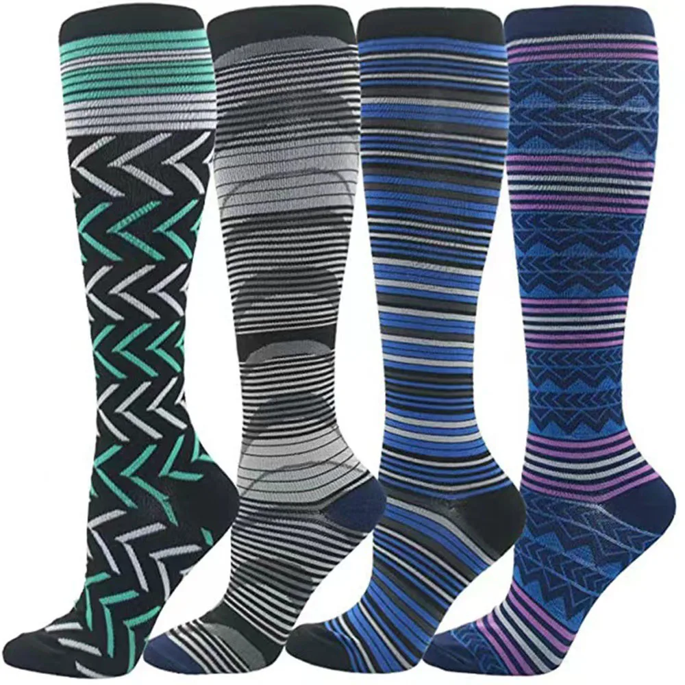 

1 Pair Of Compression Socks Men'S And Women'S Stockings Striped Fashion Hiking Flying Breathable Socks Running Fitness Stockings
