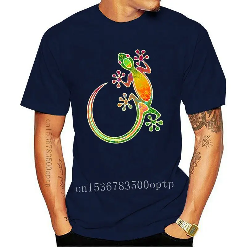 

Gecko-camisetas de manga corta para hombre, ropa con estampado Floral, arte Tribal, de algodón, de corte Delgado, redondo, para