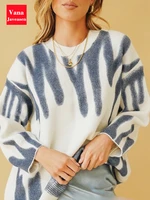 print women knitted long sleeve sweater striped oversized pullovers top winter loose sweaters elegant streetwear sueter mujer
