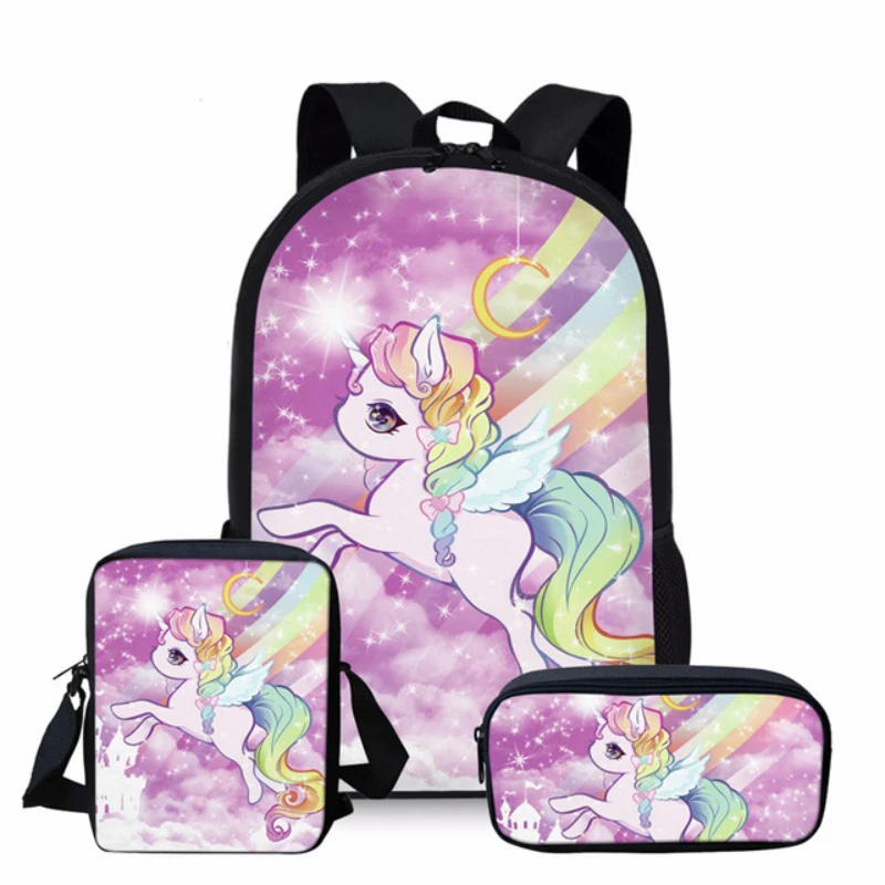 3 Piece Anime Children Unicorn Large Backpack Sac Licorne Girls Boys Shoulder Bags School Pen Bag In Kindergarten Travel Gift