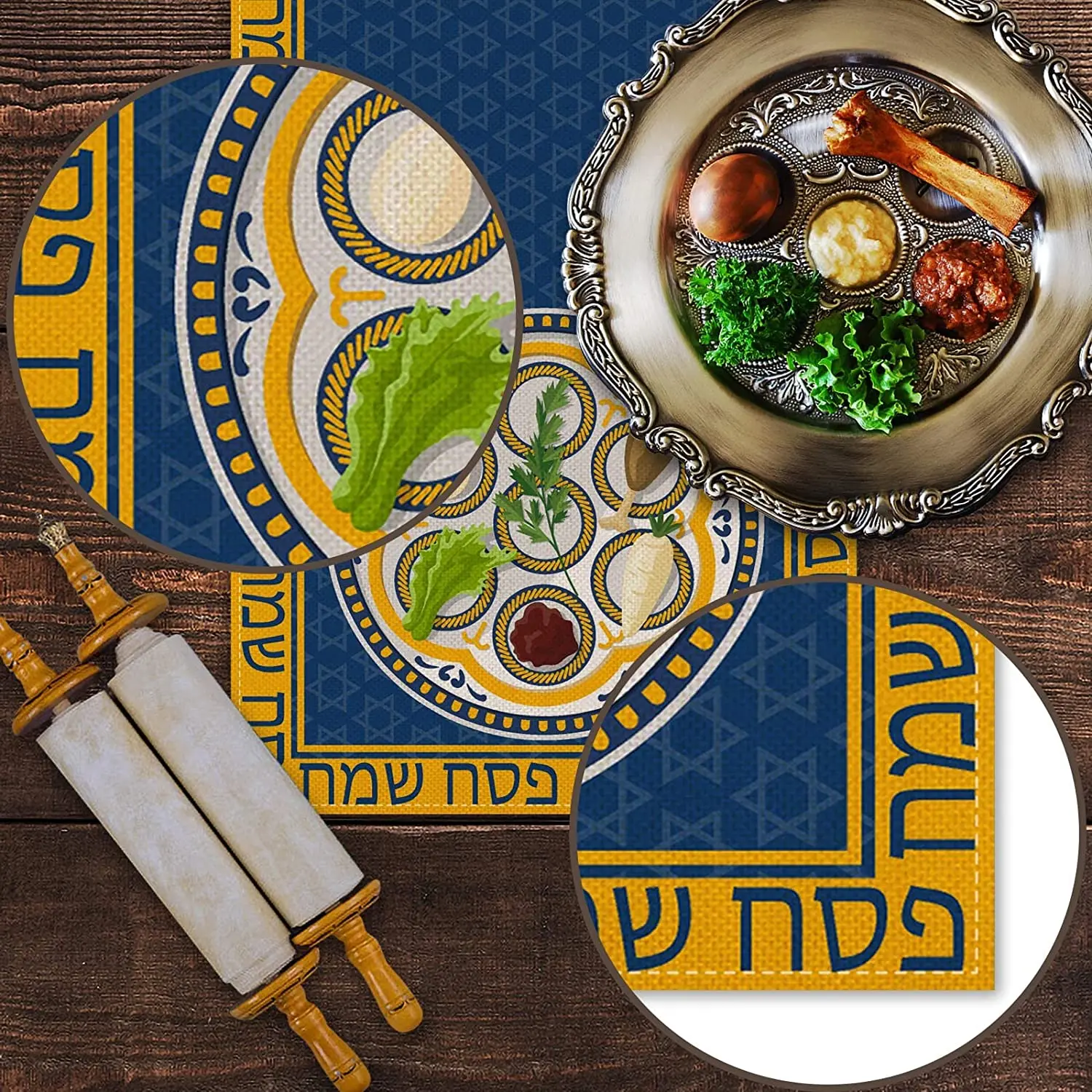 Пасхальная льняная настольная дорожка Seder Plate Pesach Matzoh Звезда Давида Еврейская для