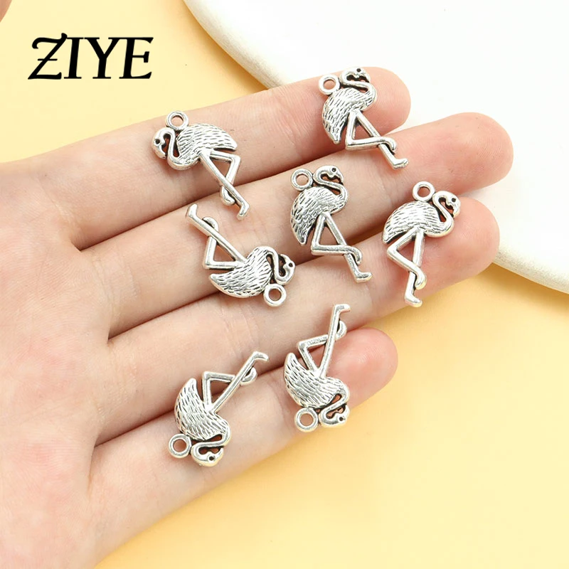 10 шт. Мультяшные Фламинго сплавы Подвески античный серебряный цвет Птицы Животные Металлические Подвески для изготовления своими руками ожерелье браслет