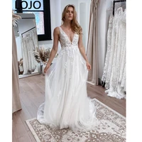 luojo boho charming wedding dress elegant a line v neck appliques sleeveless backless floor length bridal gown vestidos de novia