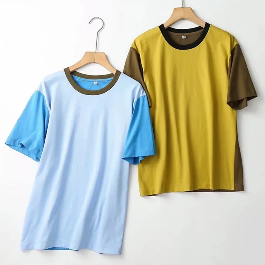 

Maxdutti High Street Fashion Patchwork Contrast Color Short Sleeve Cotton Tshirt Man Summer Tshirt