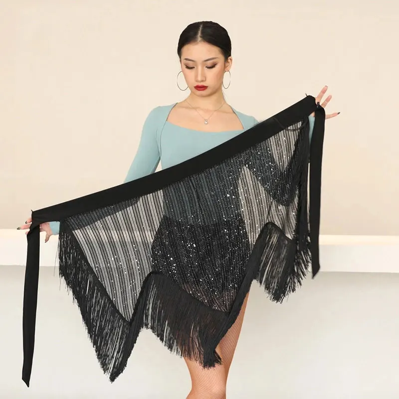 

Sexy Fringed Black Skirts Women Latin Dance Skirts Clothes Samba Rumba Practice Wear Sequin Tassel Hip Scarf Latin Dance Skirt