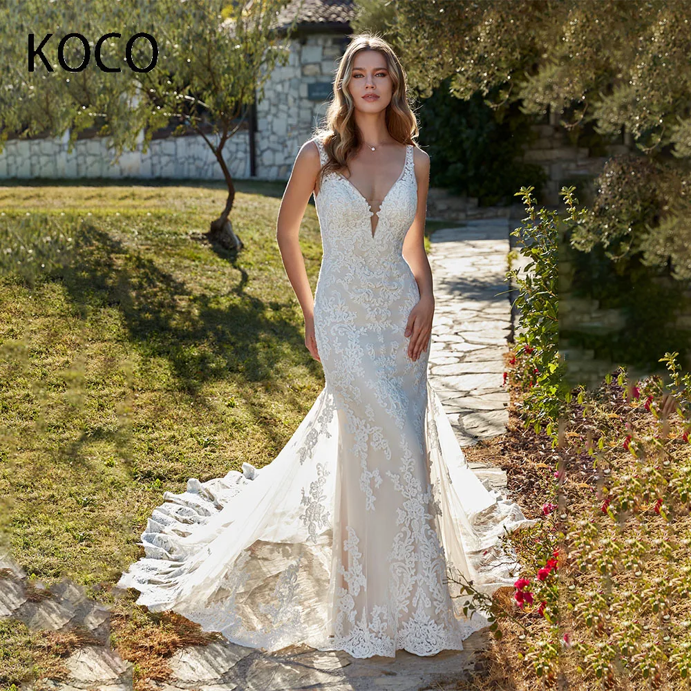 

MACDOUGAL Illusion Train Lace Wedding Dress Fit-n-flare gown Mermaid V-neck vestido De Novia Custom Made For Elegant Women 2023