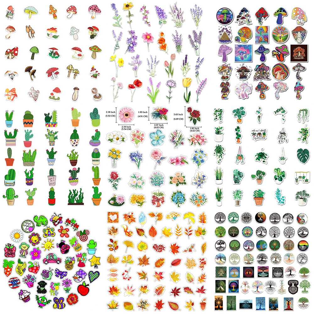 10/30/50 шт. наклейки с мультяшными растениями и цветами серия осенние листья