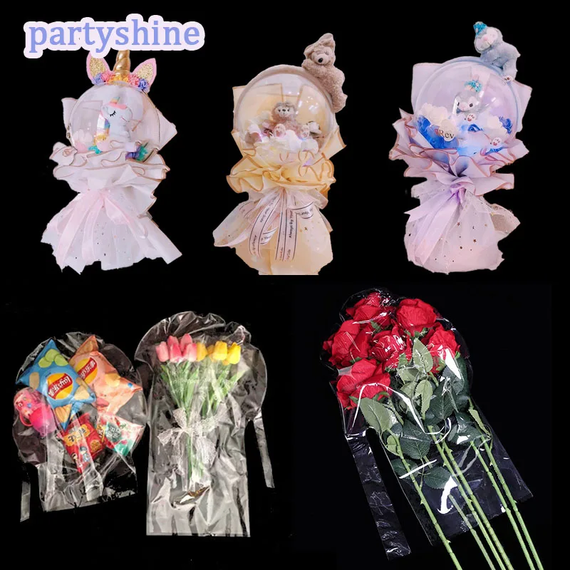 

4PCS 30inch Wide Neck Bobo Balloons Doll Bouquet Transparent Bubble Ball For Holiday Gift Birthday Party Favors Wedding Decors