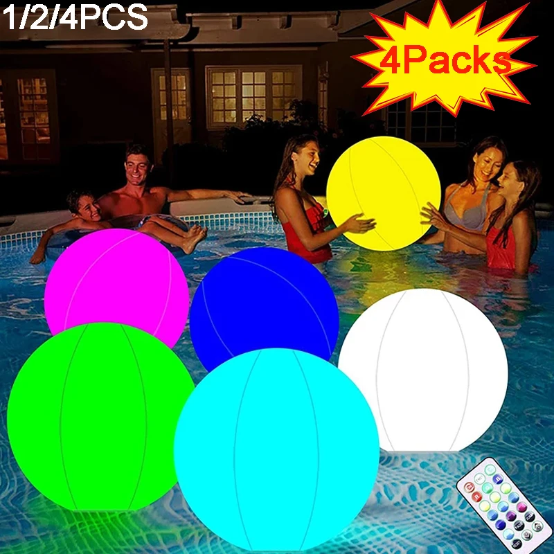 

40CM LED Glowing Beach Ball Light Remote Control 16Colors Waterproof Inflatable Floating Pool Light Yard Lawn Party Lamp 1/2/4PC