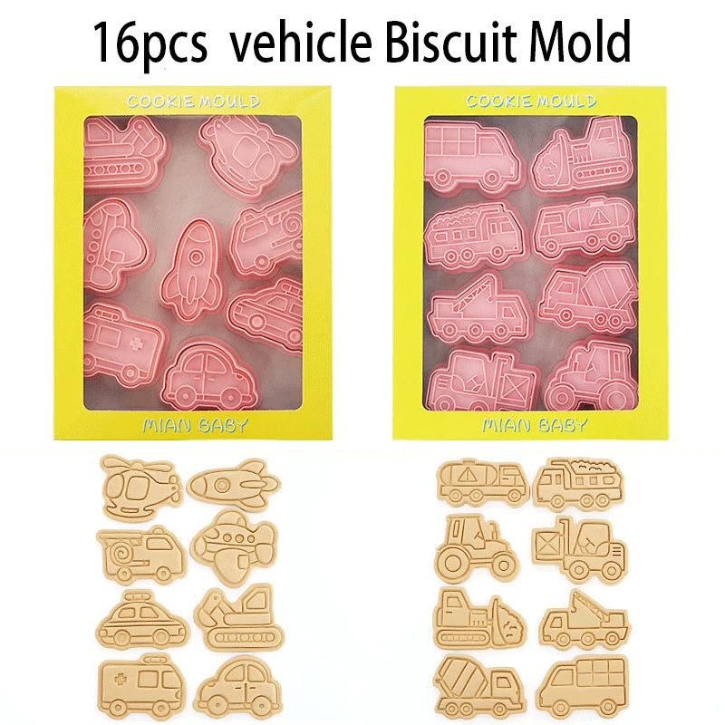 

16 Pcs/Set DIY Transportation Cartoon Biscuit Mould Cookie Cutter 3D Biscuits Mold Plastic Baking Mould Cookie Decorating Tools