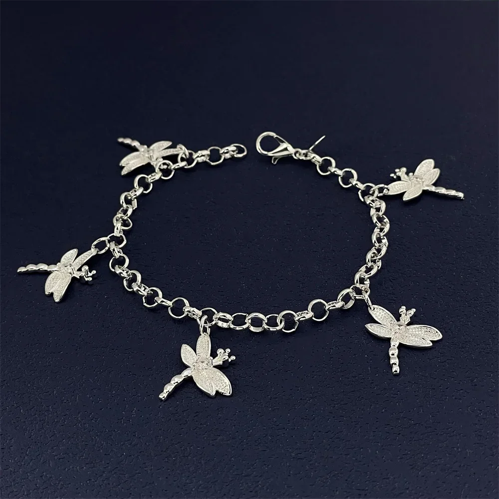 Браслет из стерлингового серебра 925 пробы с насекомыми и стрекозой изысканный
