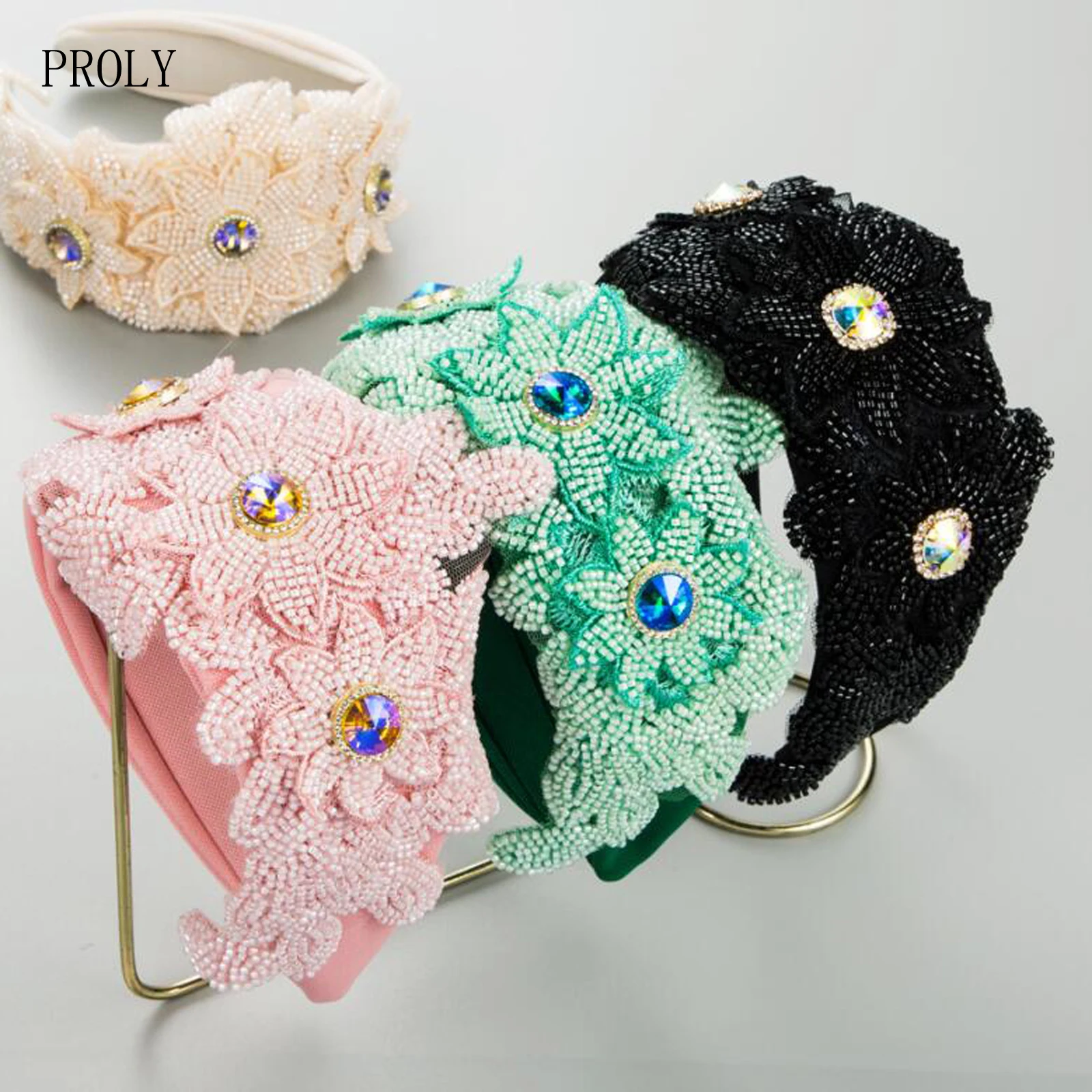 

PROLY New Fashion Women's Hairband Wide Side Flower Rhinestone Headband Luxurious Baroque Headwear For Adult Hair Accessories