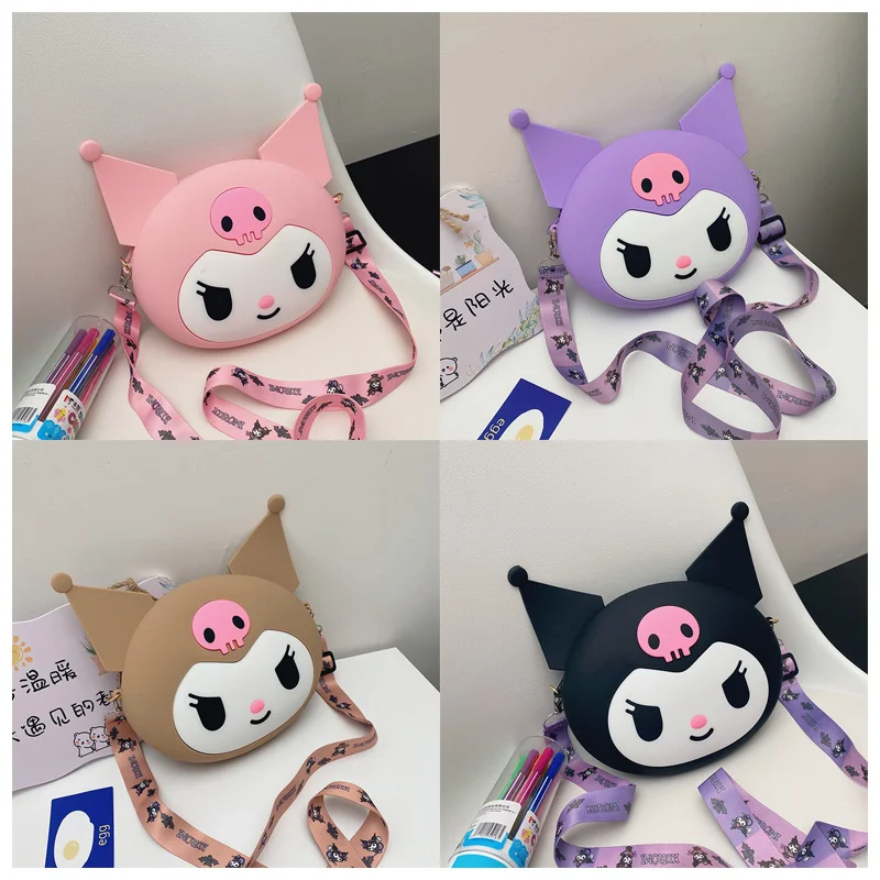 

Anime Sanrioed Kuromi Cartoon Silicone Inclined Shoulder Bag Cute Model Dolls Bag Kawaii Coin Purse Storage Bag Children Gifts