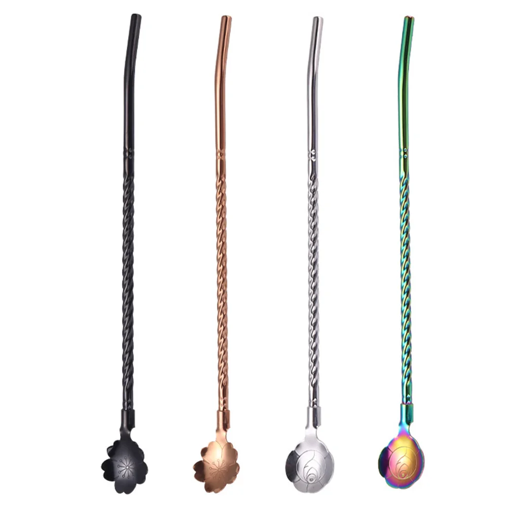 

Straw Spoon Coffee Drinking Tea Cocktailbottlebeverage Jucie Funny Flower Mixingstirrer Bombilla Steel Stainless Smoothie