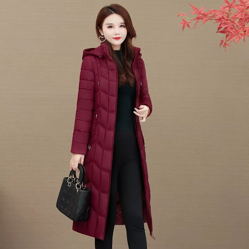Women's Parkas Hooded Slim  Zipper Pockets Ladies Casual Winter Jacket Solid Outerwear Quilted Overcoat Female