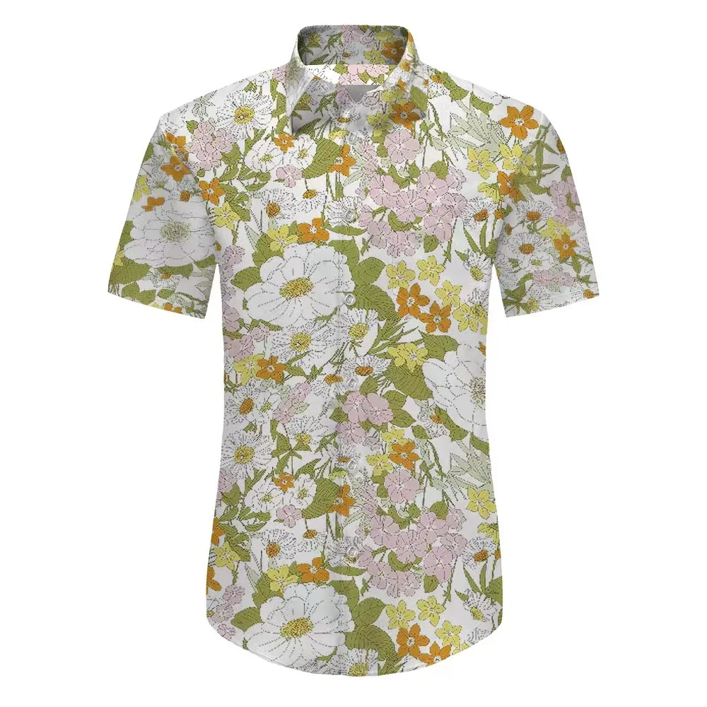 

2022 Summer Men's Shirt Colorful Doodle 3D Print, Hawaii Single Row Button Fashion Loose Short Sleeve