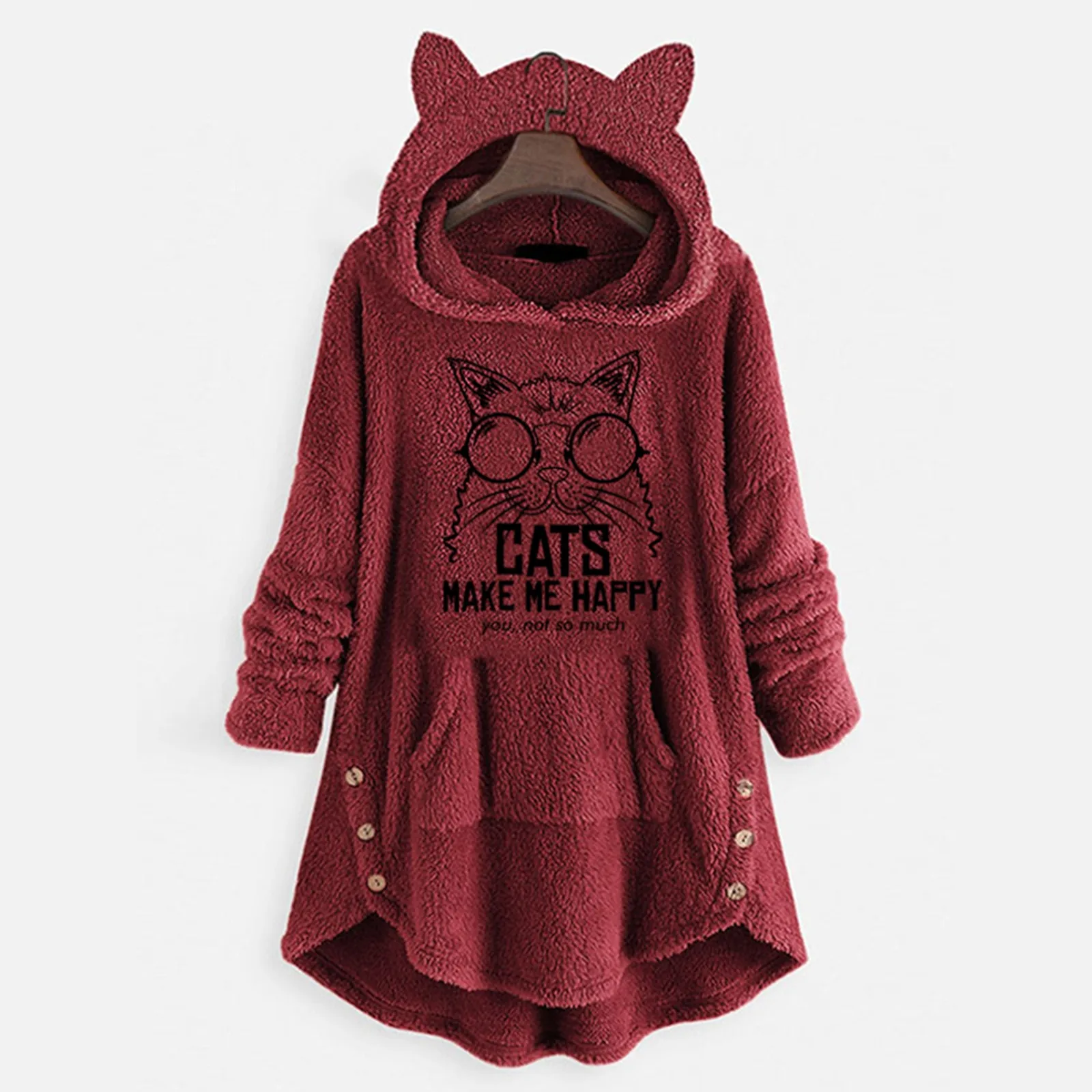 

Hoodie with Zipper Women Ear Hoodies Fleece Cat Cute Long Women'S Hoodie Printed With Button Top Pullover Pockets Sleeve Women's