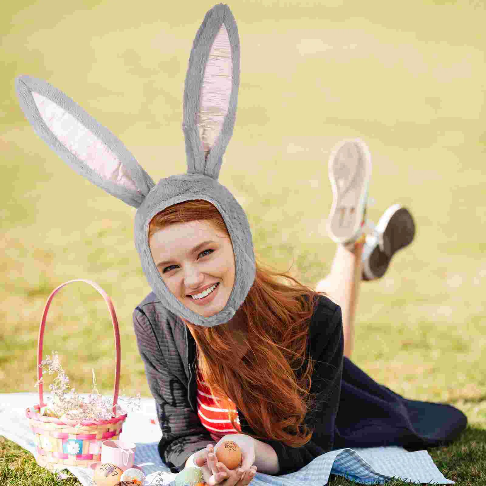 

Easter Bunny Hat Plush Rabbit Hat with 3D Ears Full Headgear Funny Photo Prop Party Cosplay Costume Headwear