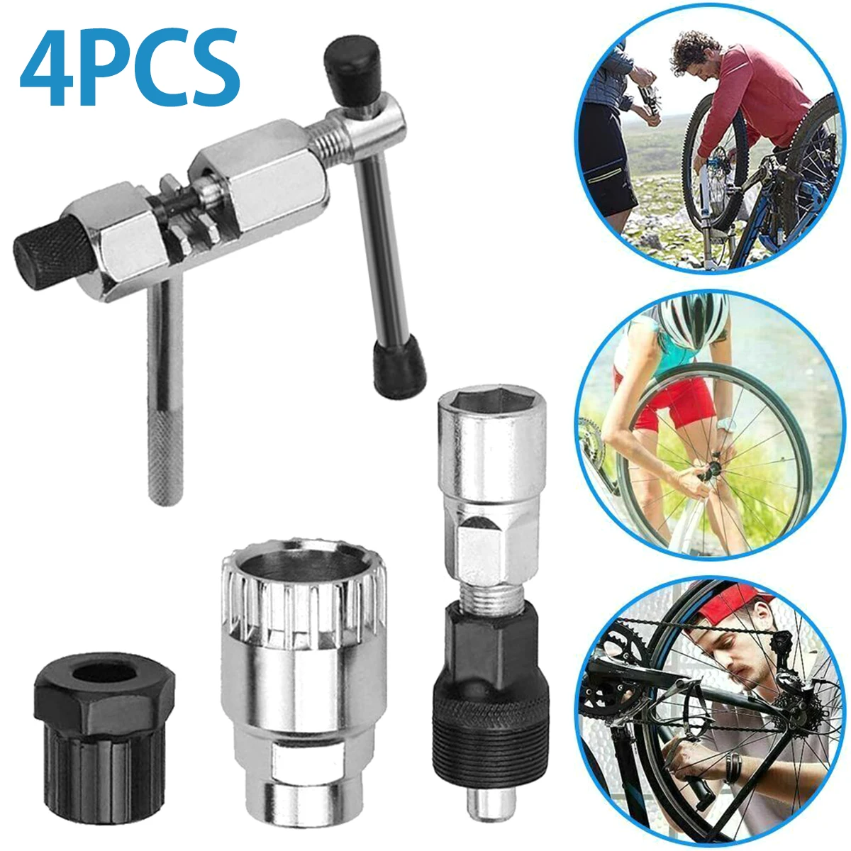 

4 Pcs Bike Crank Puller Set Strong Carbon Steel Cycling Bicycle Repair Tool Kit with Bottom Bracket Remover Bike Crank Puller