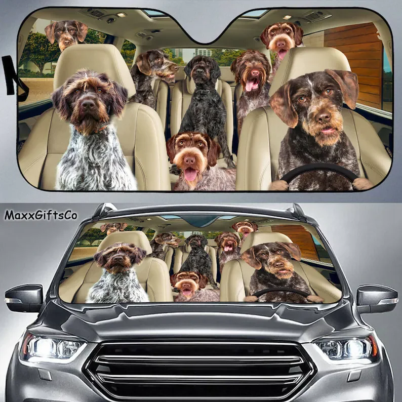 

German Wirehaired Pointers Car Sun Shade, Dogs Windshield, Dogs Family Sunshade, Dogs Car Accessories, Car Decoration, Gift For