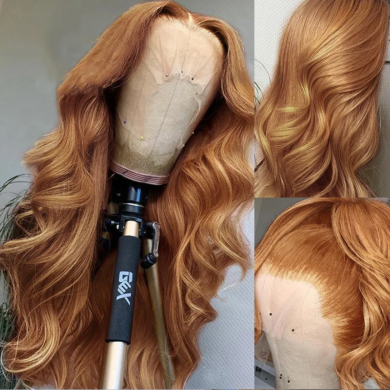 13x4 Ginger Blonde Lace Front Human Hair Wigs For Women Brown Body Wave Lace Front Wig Pre Plucked Peruvian Human Hair Lace Wigs
