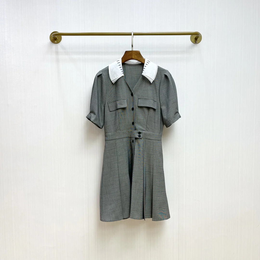 

2022 new women fashion short sleeve color contrast lapel suit dress 0626