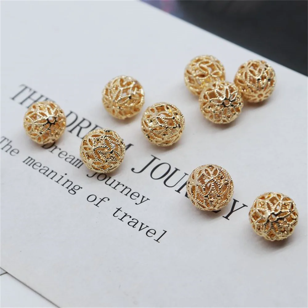 

14K copper covered with gold through-hole hollow ball handmade diy jewelry accessories spacer beads bracelet material loose bead