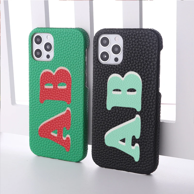 

Personalization Custom Initial Letter Pebble Grain Leather Phone Cover For iPhone15 14ProMax 14Plus 13Promax 13 12 11 DIY Case